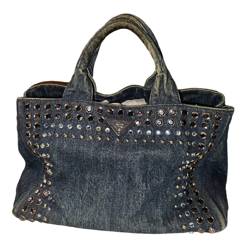 Prada Canapa Denim with Crystal Studs